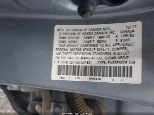 Honda CIVIC EX 2018 2HGFC2F79JH504921 Image 9