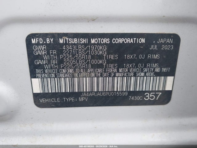 Aukcja sprzedaży 2023 Mitsubishi Outlander Sport 2.0 Es Awc/2.0 Le Awc/2.0 Ralliart Awc/2.0 S Awc/2.0 Se Awc, vin: JA4ARUAU6PU015599, numer aukcji: 45199285