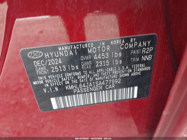 2025 Hyundai Sonata Sel მანქანა იყიდება აუქციონზე, vin: KMHL64JA1SA477992, აუქციონის ნომერი: 45199297