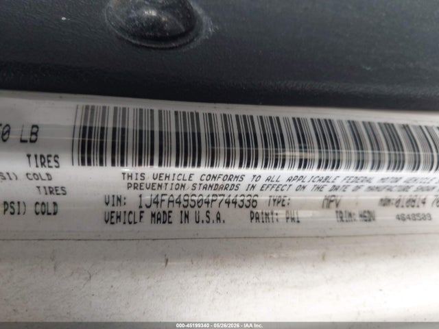 45199340 :رقم المزاد ، 1J4FA49S04P744336 vin ، 2004 Jeep Wrangler Sport مزاد بيع