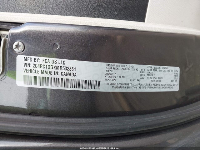 Aukcja sprzedaży 2021 Chrysler Voyager Lxi, vin: 2C4RC1DGXMR532864, numer aukcji: 45199348