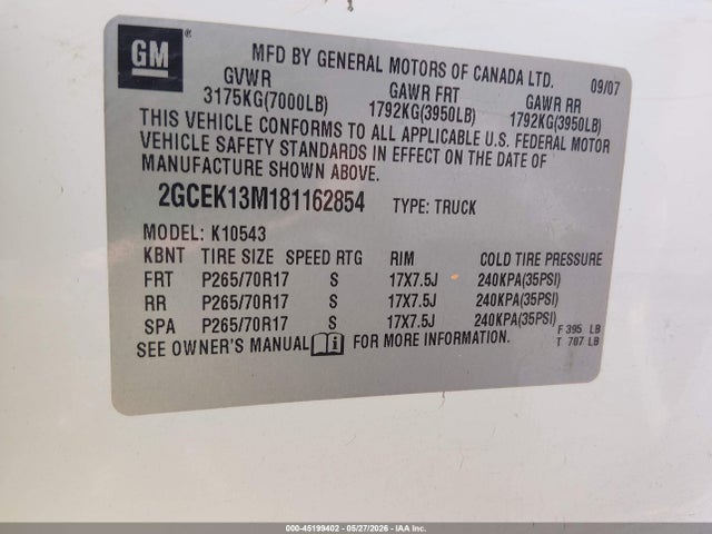 Aukcja sprzedaży 2008 Chevrolet Silverado 1500 Work Truck, vin: 2GCEK13M181162854, numer aukcji: 45199402