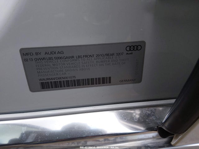 Aukcja sprzedaży 2014 Audi A8 L 3.0 Tdi, vin: WAURMAFD8EN001075, numer aukcji: 45199414