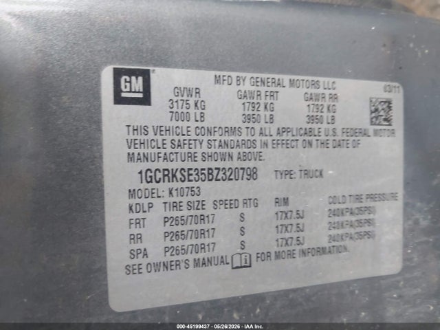 Продажа на аукционе авто 2011 Chevrolet Silverado 1500 Lt, vin: 1GCRKSE35BZ320798, номер лота: 45199437