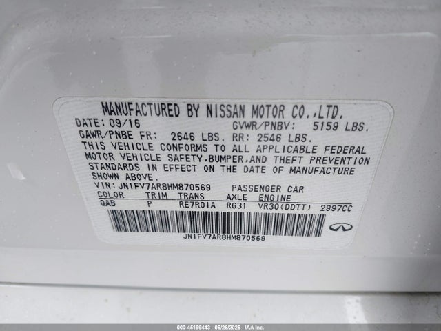 Продаж на аукціоні авто 2017 Infiniti Q50 3.0t Red Sport 400, vin: JN1FV7AR8HM870569, номер лоту: 45199443
