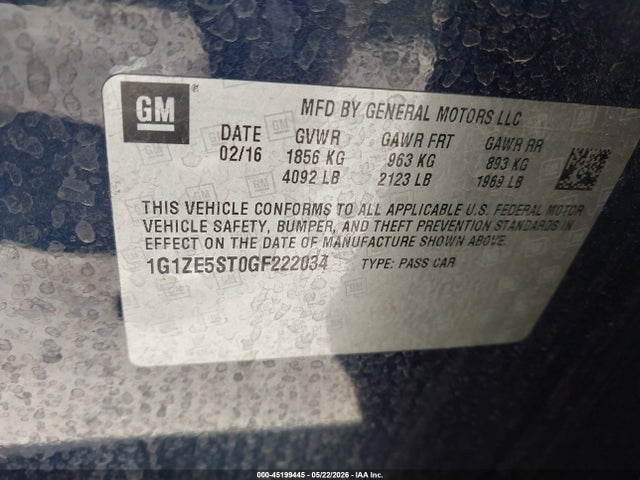 Продажа на аукционе авто 2016 Chevrolet Malibu 1lt, vin: 1G1ZE5ST0GF222034, номер лота: 45199445
