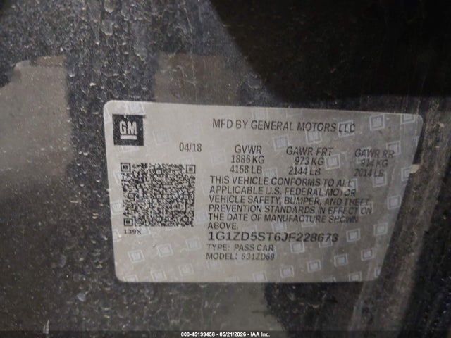 45199458 :رقم المزاد ، 1G1ZD5ST6JF228673 vin ، 2018 Chevrolet Malibu Lt مزاد بيع