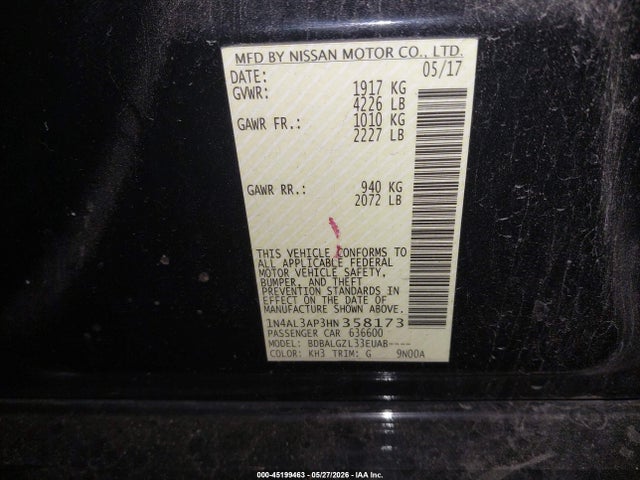 Nissan Altima 2.5 S 2017 1N4AL3AP3HN358173 Image 9