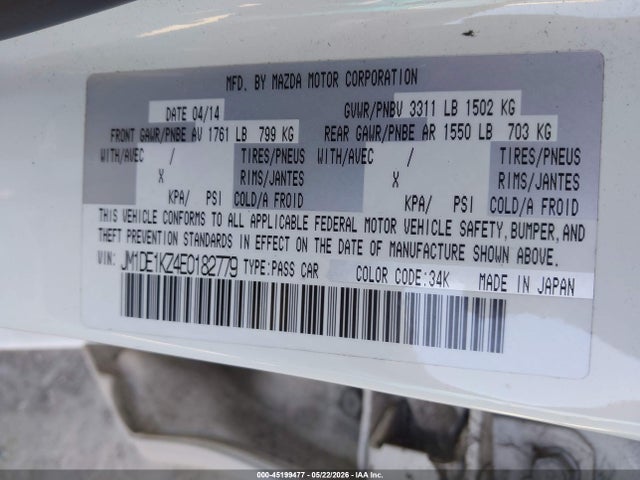 2014 Mazda Mazda2 Sport მანქანა იყიდება აუქციონზე, vin: JM1DE1KZ4E0182779, აუქციონის ნომერი: 45199477