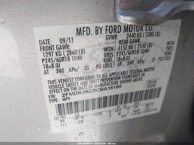 Продажа на аукционе авто 2012 Ford Edge Limited, vin: 2FMDK3KC5CBA16195, номер лота: 45199479