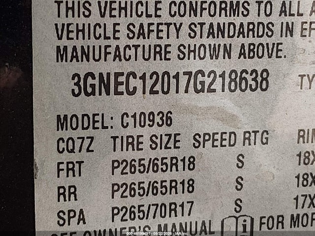 45199491 :رقم المزاد ، 3GNEC12017G218638 vin ، 2007 Chevrolet Avalanche 1500 Lt مزاد بيع