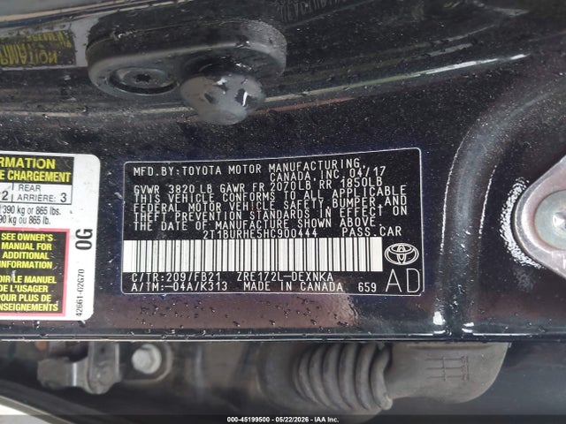 45199500 :رقم المزاد ، 2T1BURHE5HC900444 vin ، 2017 Toyota Corolla Le مزاد بيع
