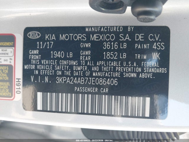 Продажа на аукционе авто 2018 Kia Rio S, vin: 3KPA24AB7JE086406, номер лота: 45199523