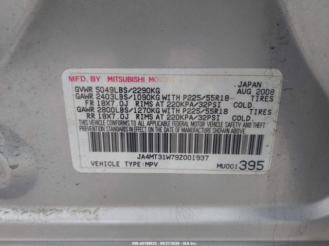 2009 Mitsubishi Outlander Se მანქანა იყიდება აუქციონზე, vin: JA4MT31W79Z001937, აუქციონის ნომერი: 45199532