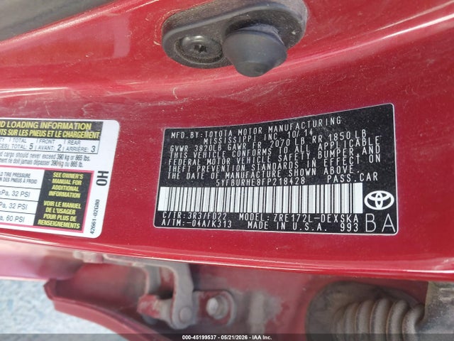 5YFBURHE8FP218428 Toyota Corolla S Plus