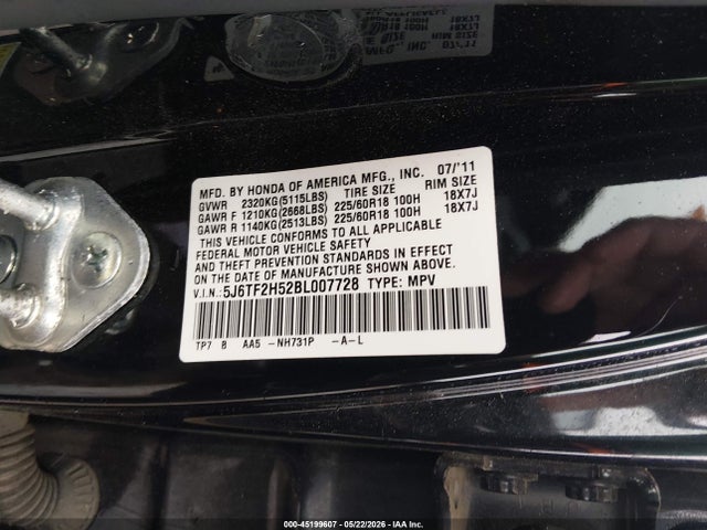 45199607 :رقم المزاد ، 5J6TF2H52BL007728 vin ، 2011 Honda Accord Crosstour Ex-l مزاد بيع