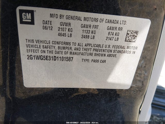 Продажа на аукционе авто 2013 Chevrolet Impala Lt, vin: 2G1WG5E31D1101587, номер лота: 45199627