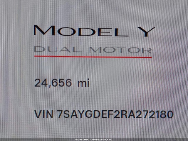 2024 Tesla Model Y Performance Dual Motor All-wheel Drive მანქანა იყიდება აუქციონზე, vin: 7SAYGDEF2RA272180, აუქციონის ნომერი: 45199641