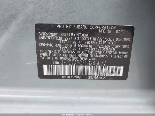 Subaru Crosstrek Premium 2020 JF2GTAPC3L8245877 Image 9