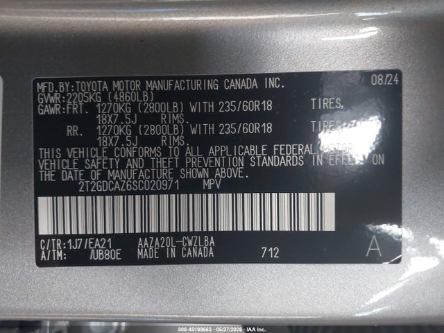 Aukcja sprzedaży 2025 Lexus Nx 250 Premium, vin: 2T2GDCAZ6SC020971, numer aukcji: 45199663