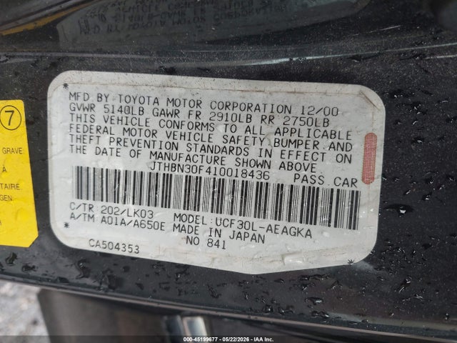 2001 Lexus Ls 430 მანქანა იყიდება აუქციონზე, vin: JTHBN30F410018436, აუქციონის ნომერი: 45199677