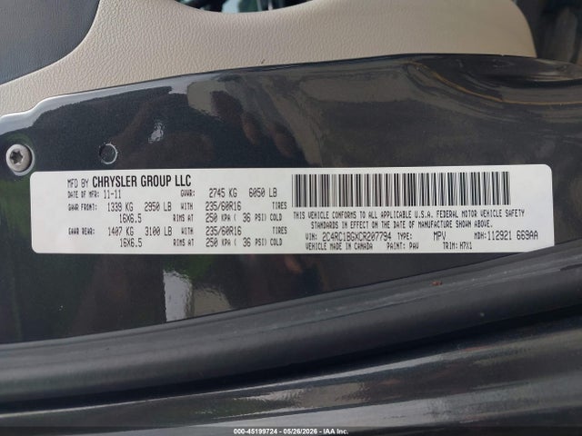 Продаж на аукціоні авто 2012 Chrysler Town & Country Touring, vin: 2C4RC1BGXCR207794, номер лоту: 45199724