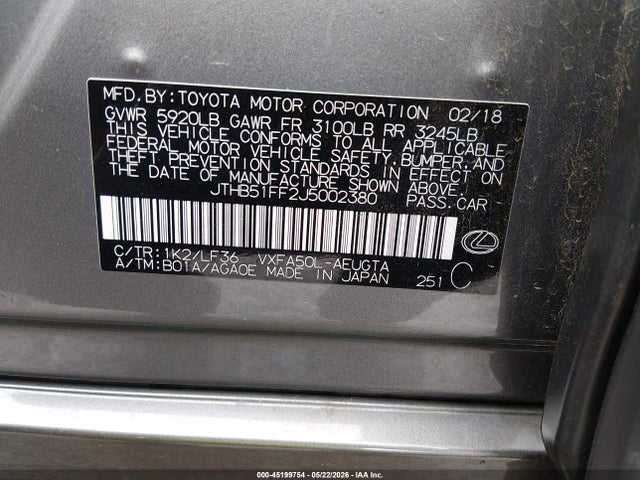 Продаж на аукціоні авто 2018 Lexus Ls 500 F Sport, vin: JTHB51FF2J5002380, номер лоту: 45199754