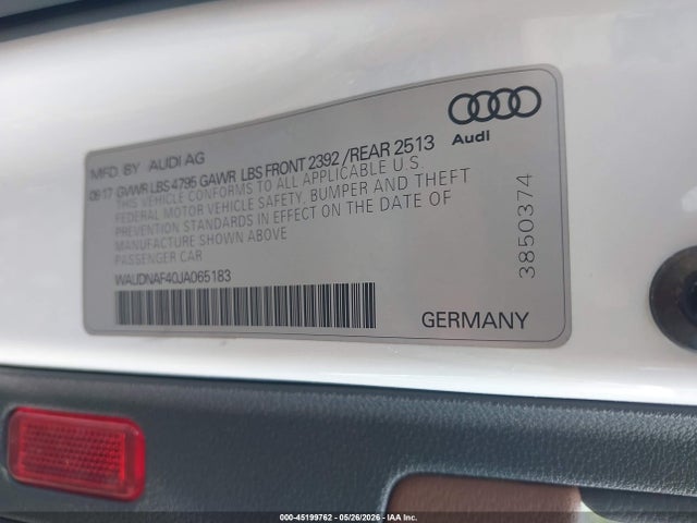 Aukcja sprzedaży 2018 Audi A4 2.0t Premium, vin: WAUDNAF40JA065183, numer aukcji: 45199762