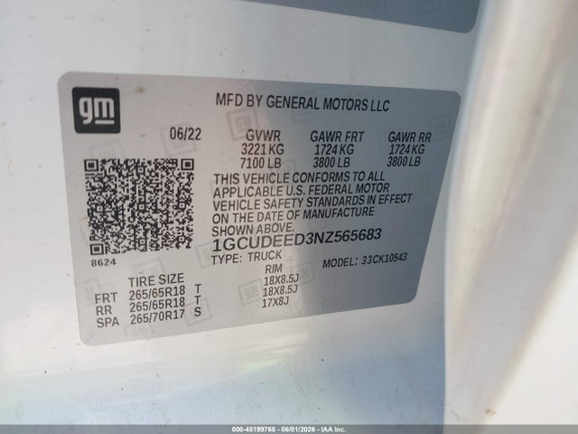 1GCUDEED3NZ565683 Chevrolet Silverado 1500 4wd Short Bed Rst