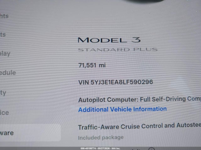 Продажа на аукционе авто 2020 Tesla Model 3 Standard Range Plus Rear-wheel Drive/standard Range Rear-wheel Drive, vin: 5YJ3E1EA8LF590296, номер лота: 45199774