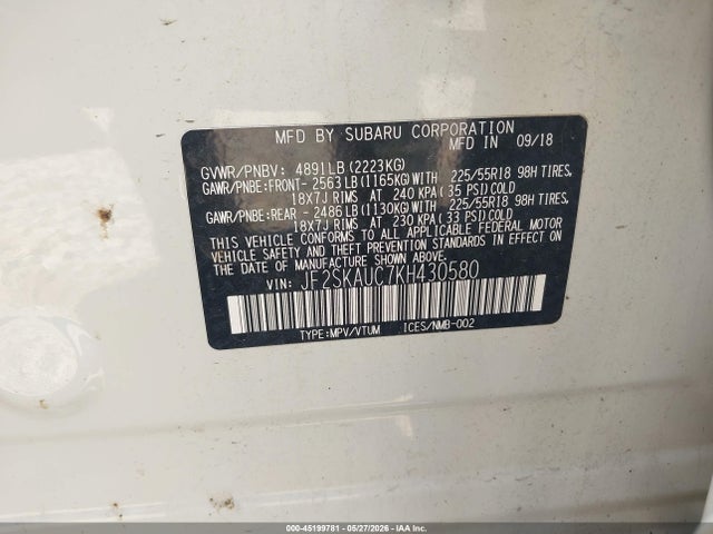 Aukcja sprzedaży 2019 Subaru Forester Limited, vin: JF2SKAUC7KH430580, numer aukcji: 45199781