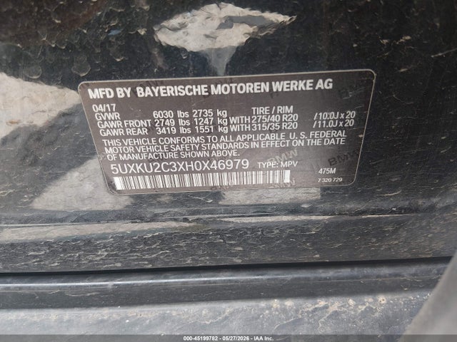 Продаж на аукціоні авто 2017 Bmw X6 Xdrive35i, vin: 5UXKU2C3XH0X46979, номер лоту: 45199782