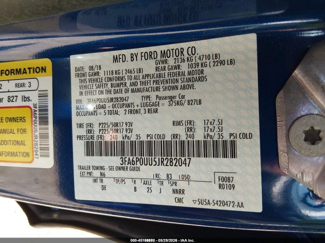 2018 Ford Fusion Hybrid S მანქანა იყიდება აუქციონზე, vin: 3FA6P0UU5JR282047, აუქციონის ნომერი: 45199808