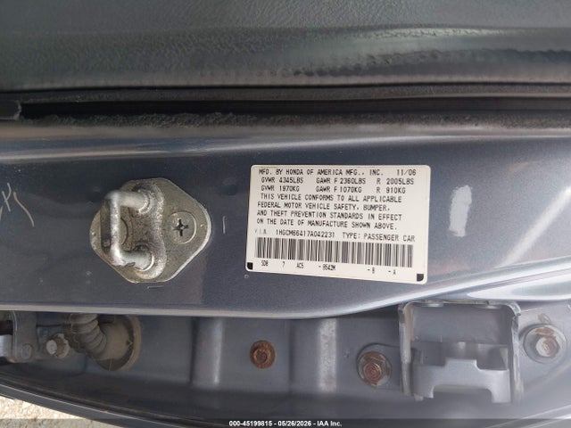 2007 Honda Accord 3.0 Se მანქანა იყიდება აუქციონზე, vin: 1HGCM66417A042231, აუქციონის ნომერი: 45199815