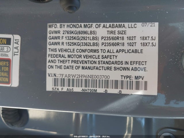 2HKRW2H85MH672270 Honda Cr-v Awd Ex-l