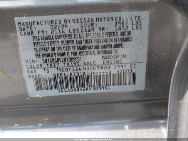 Продажа на аукционе авто 2024 Nissan Sentra S Xtronic Cvt, vin: 3N1AB8BV2RY309951, номер лота: 45199841