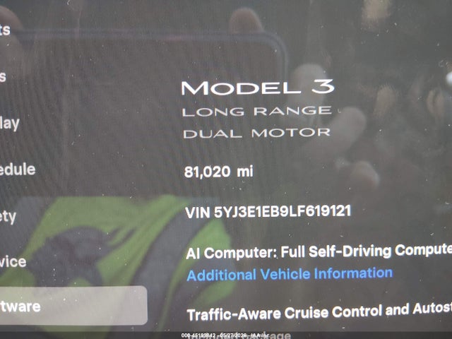 Tesla Model 3 Long Range Dual Motor All-wheel Drive 2020 5YJ3E1EB9LF619121 Image 7