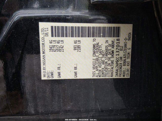Продаж на аукціоні авто 2012 Nissan Altima 2.5 S, vin: 1N4AL2AP6CC137018, номер лоту: 45199854
