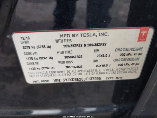 Tesla MODEL X 2018 5YJXCBE20JF137955 Image 9