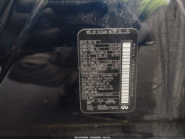 2019 Infiniti Qx50 Essential მანქანა იყიდება აუქციონზე, vin: 3PCAJ5M30KF120355, აუქციონის ნომერი: 45199869