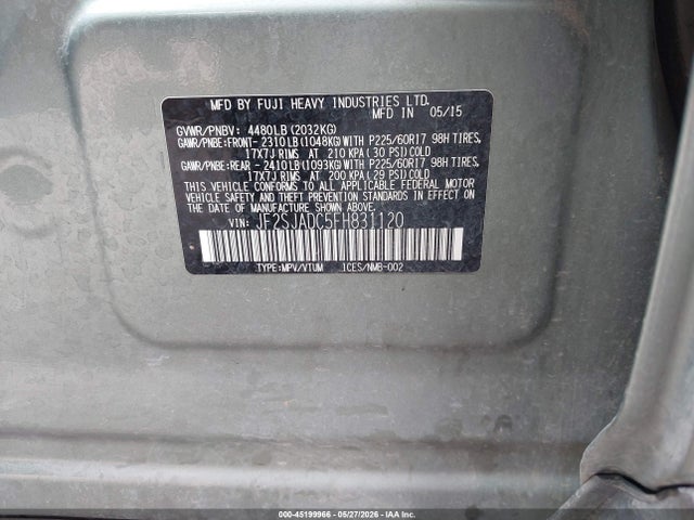 Aukcja sprzedaży 2015 Subaru Forester 2.5i Premium, vin: JF2SJADC5FH831120, numer aukcji: 45199966