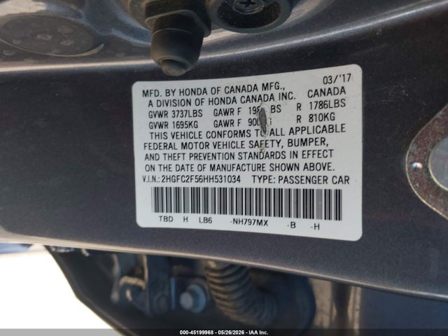 Honda Civic Lx 2017 2HGFC2F56HH531034 Image 9