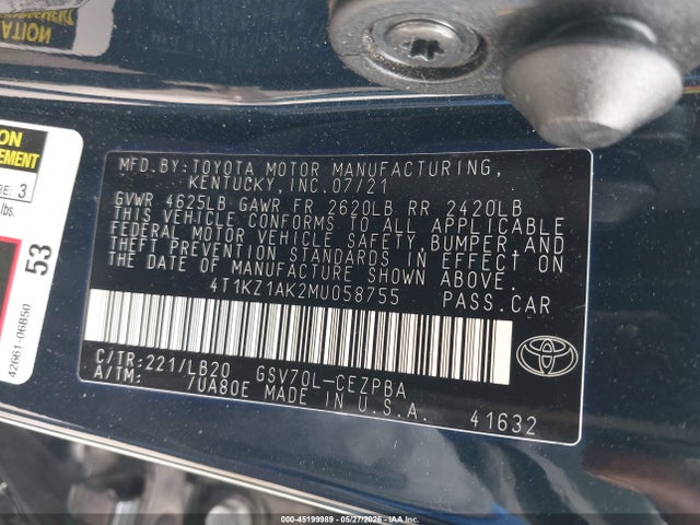 Auction sale of the 2021 Toyota Camry Xse V6, vin: 4T1KZ1AK2MU058755, lot number: 45199989