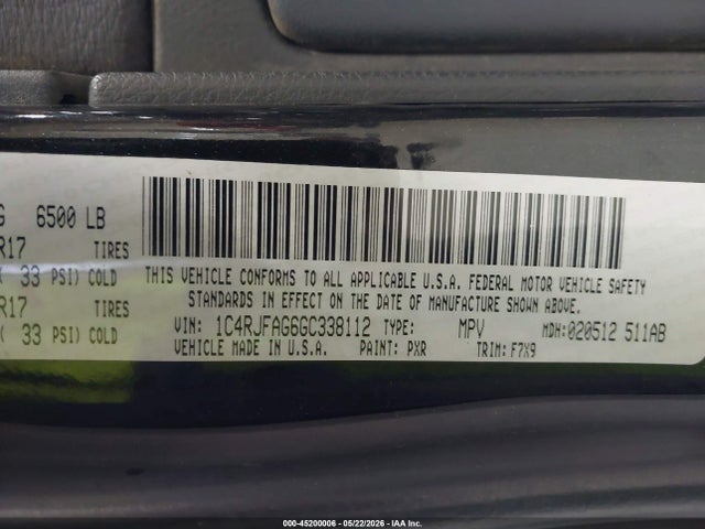 45200006 :رقم المزاد ، 1C4RJFAG6GC338112 vin ، 2016 Jeep Grand Cherokee Laredo مزاد بيع