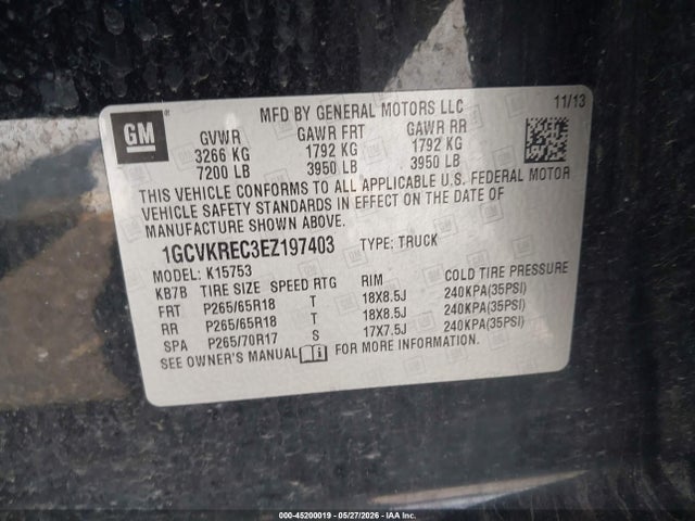 Aukcja sprzedaży 2014 Chevrolet Silverado 1500 2lt, vin: 1GCVKREC3EZ197403, numer aukcji: 45200019