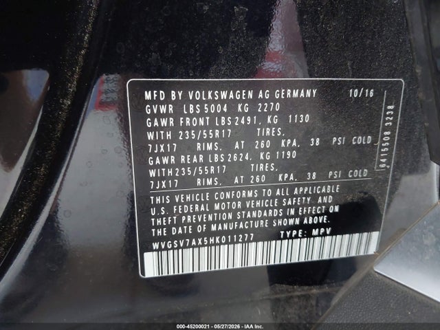 Aukcja sprzedaży 2017 Volkswagen Tiguan 2.0t Wolfsburg Edition, vin: WVGSV7AX5HK011277, numer aukcji: 45200021