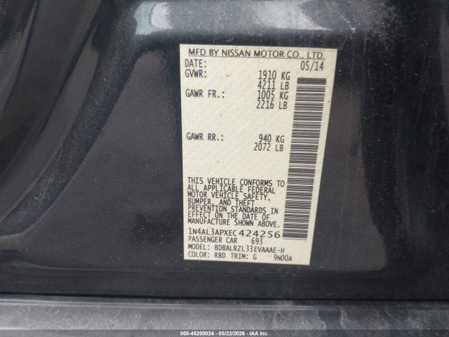 45200024 :رقم المزاد ، 1N4AL3APXEC424256 vin ، 2014 Nissan Altima 2.5 S مزاد بيع
