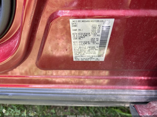 Aukcja sprzedaży 2017 Nissan Pathfinder Sl, vin: 5N1DR2MN1HC907614, numer aukcji: 45200025