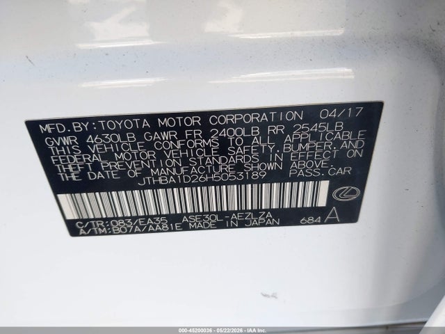 Lexus IS 200T 2017 JTHBA1D26H5053189 Image 9