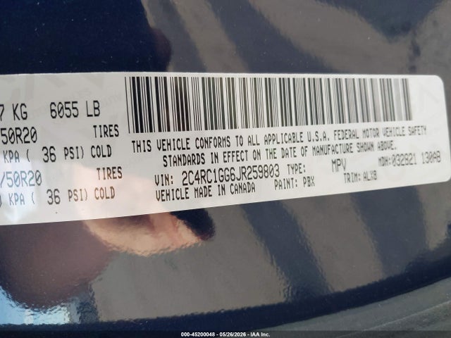 2018 Chrysler Pacifica Limited მანქანა იყიდება აუქციონზე, vin: 2C4RC1GG6JR259803, აუქციონის ნომერი: 45200048
